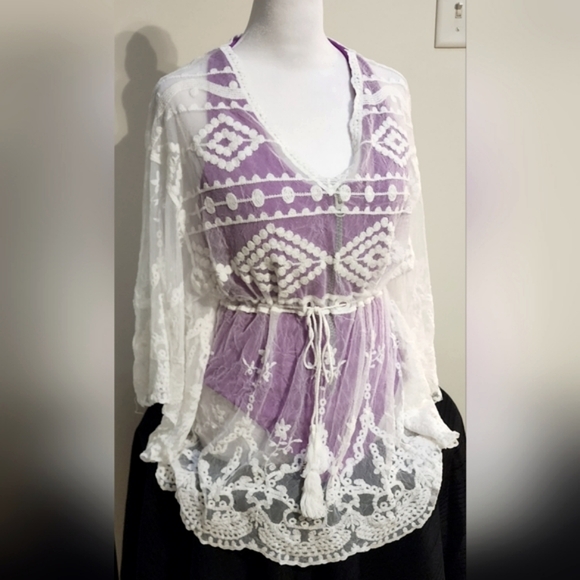 Boho Crochet Lace Cover Up Bikini Swimsuit Cover-up Beach Top - Picture 3 of 11